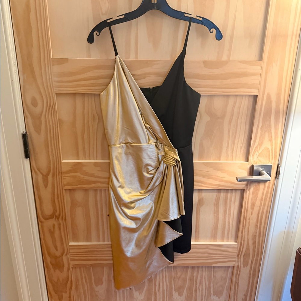 Lucy Paris Asymmetrical Gold and Black Dress
